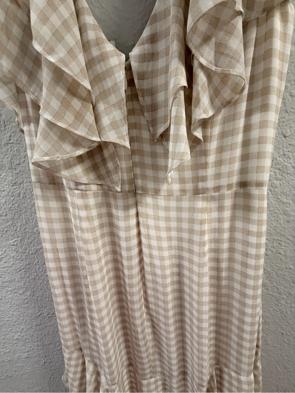 Wayf Beige Gingham Ruffle Midi Dress - Picture 4 of 7